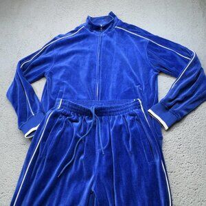 Sweatsedo Track Suit Mens Small Blue Velour Jacket Pants White 2 Piece Set Retro